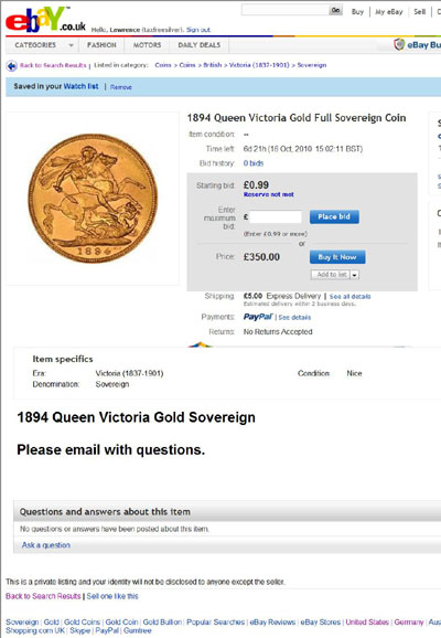 claire_oblue 1894 Mint Condition Gold Sovereign eBay Auction Listing